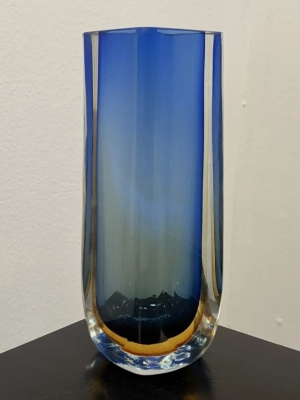 Vintage Sommerso Art Glass Vase Blue Amber Murano Style MCM
